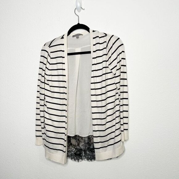 Neiman Marcus Women’s Cashmere Wool Silk Striped Open Front Lace Cardigan Size S - Picture 1 of 15